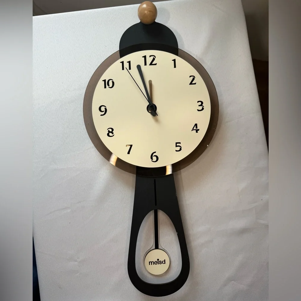 Meisd Black and Cream Wall Clock with Pendulum 22 In. NIB